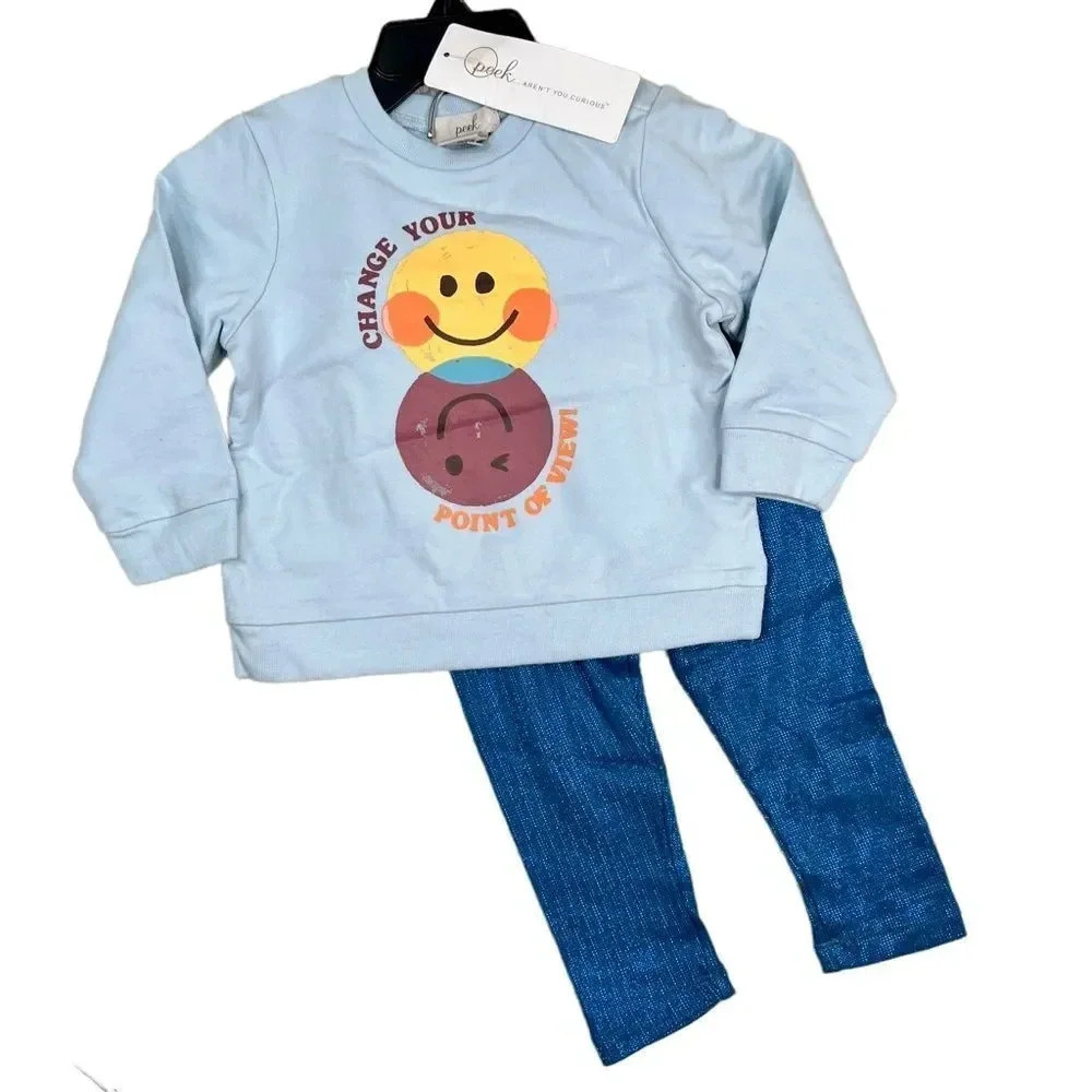 PEEK Baby Blue Graphic Sweatshirt Blue Metallic Leggings Set Girls 18-24